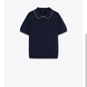 Zara women’s Navy Blue contrast trim knit top